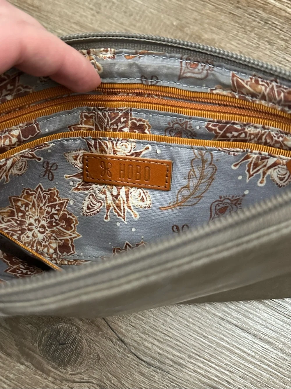 HOBO Taupe Leather Wristlet Clutch